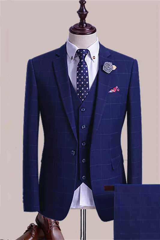 Donald Bespoke Blue Plaid Three-Piece Men's Business Suit