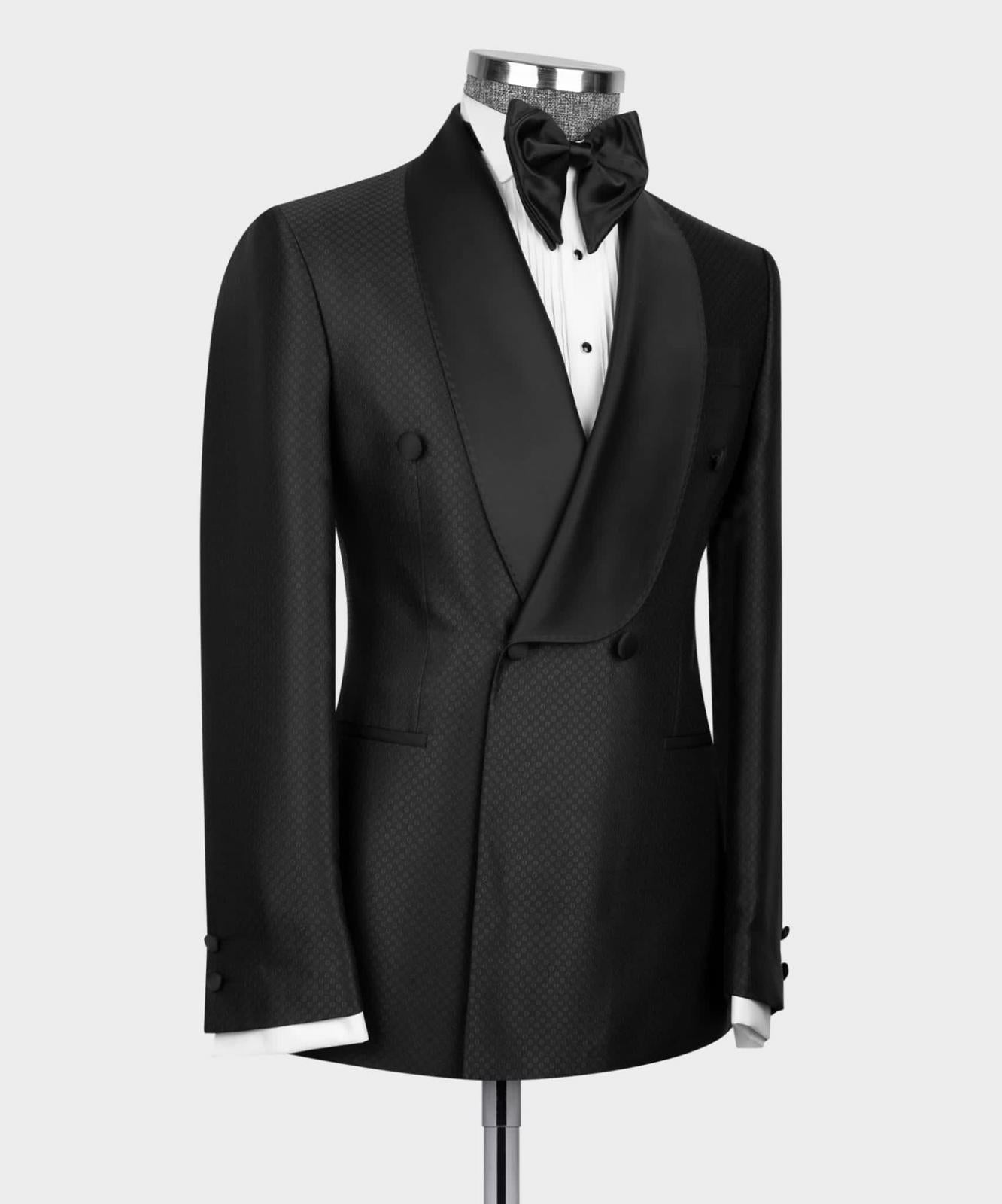 Donald Fashion Black Shawl Collar Double-Breasted Two-Piece Men’s Suit