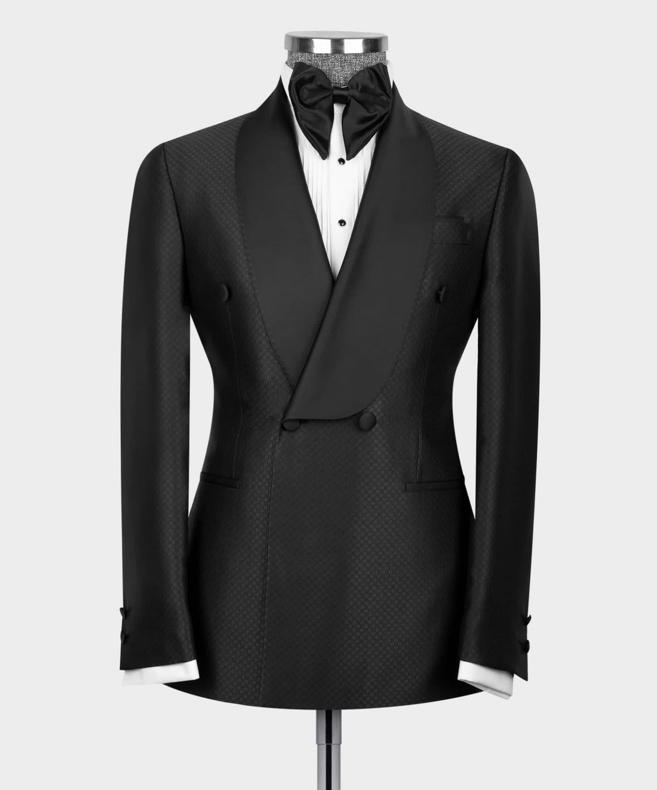 Donald Fashion Black Shawl Collar Double-Breasted Two-Piece Men’s Suit