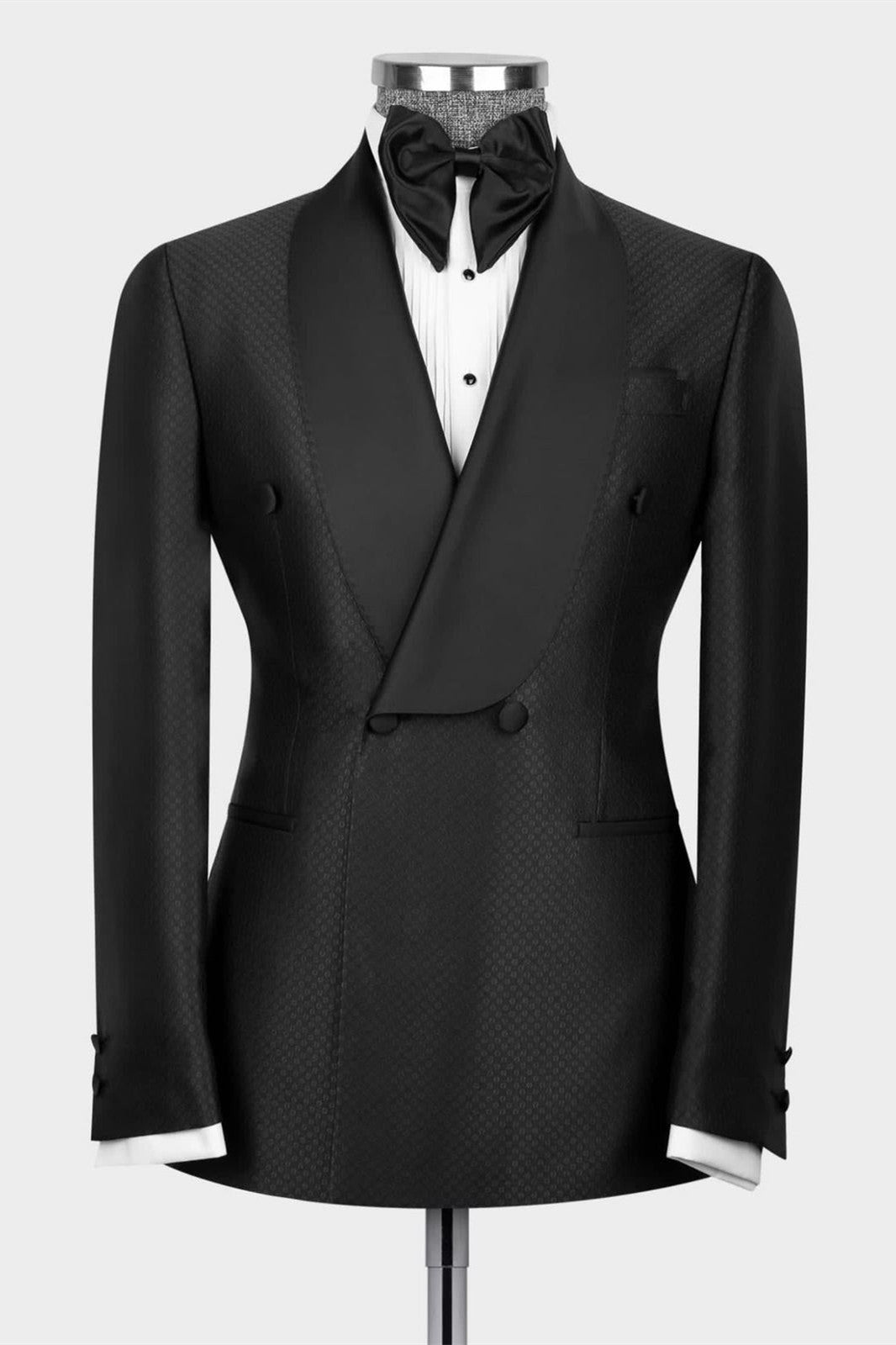 Donald Fashion Black Shawl Collar Double-Breasted Two-Piece Men’s Suit