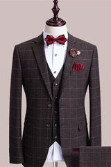 Donhue Formal Brown Plaid Three-Piece Men's Business Suit