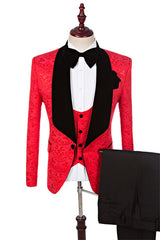 Douglas Stylish Light Red Jacquard Three-Piece Groom's Wedding Suit