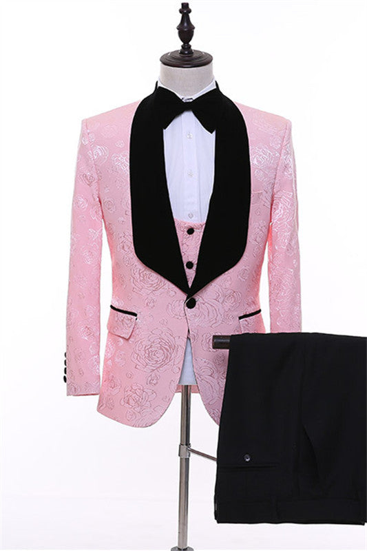 Duke Stylish Blush Three-Piece Jacquard Shawl Collar Groom's Suit