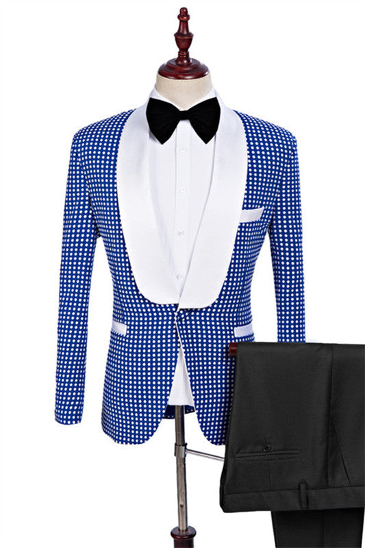 Duncan Elegant Light Blue Shawl Lapel Two-Piece Dot Suit for Men