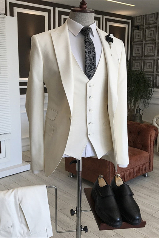 Dunn Simple White Peaked Lapel Three-Piece Prom Suit