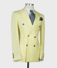 Dustin New Light Yellow Double Breasted Peak Lapel Men’s Suits