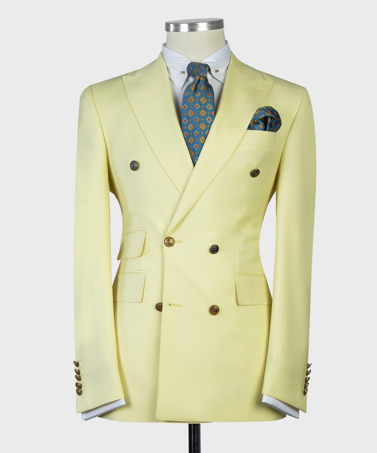 Dustin New Light Yellow Double Breasted Peak Lapel Men’s Suits