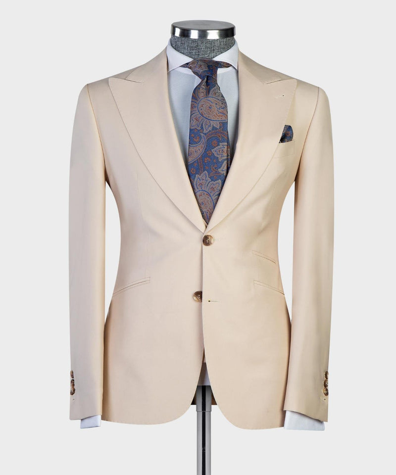 Dwight Stylish Champagne Peaked Lapel Three-Piece Best Fit Men’s Suits