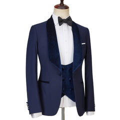 Dylan Latest Navy Blue Best Tailored Three-Piece Sparkling Men’s Suits