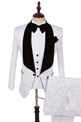 Dylan Tailored Ivory Jacquard Three-Piece Men's Wedding Ensemble