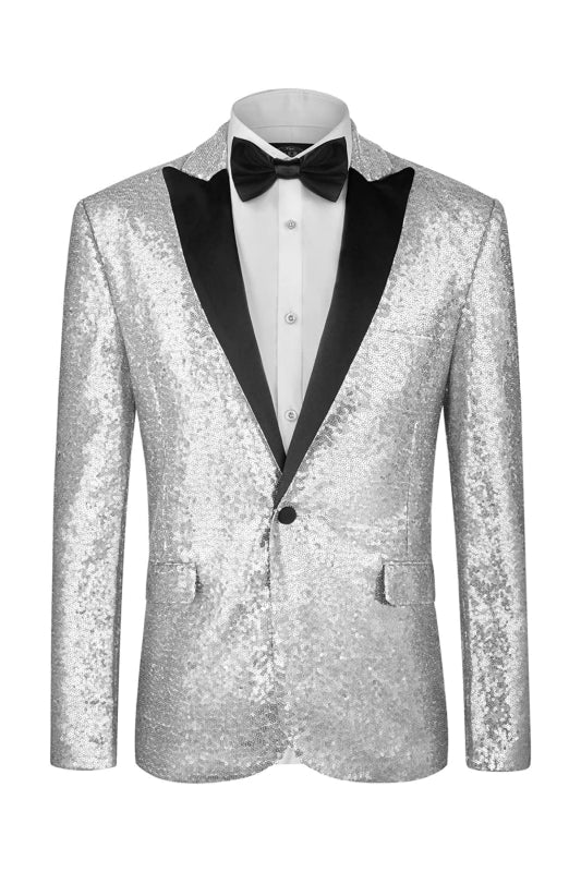 Earl Modern Silver Peaked Lapel Two-Piece Sequined Prom Suit For Men