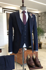 Earl Navy Blue Formal Three-Piece Peaked Lapel Men's Business Suit