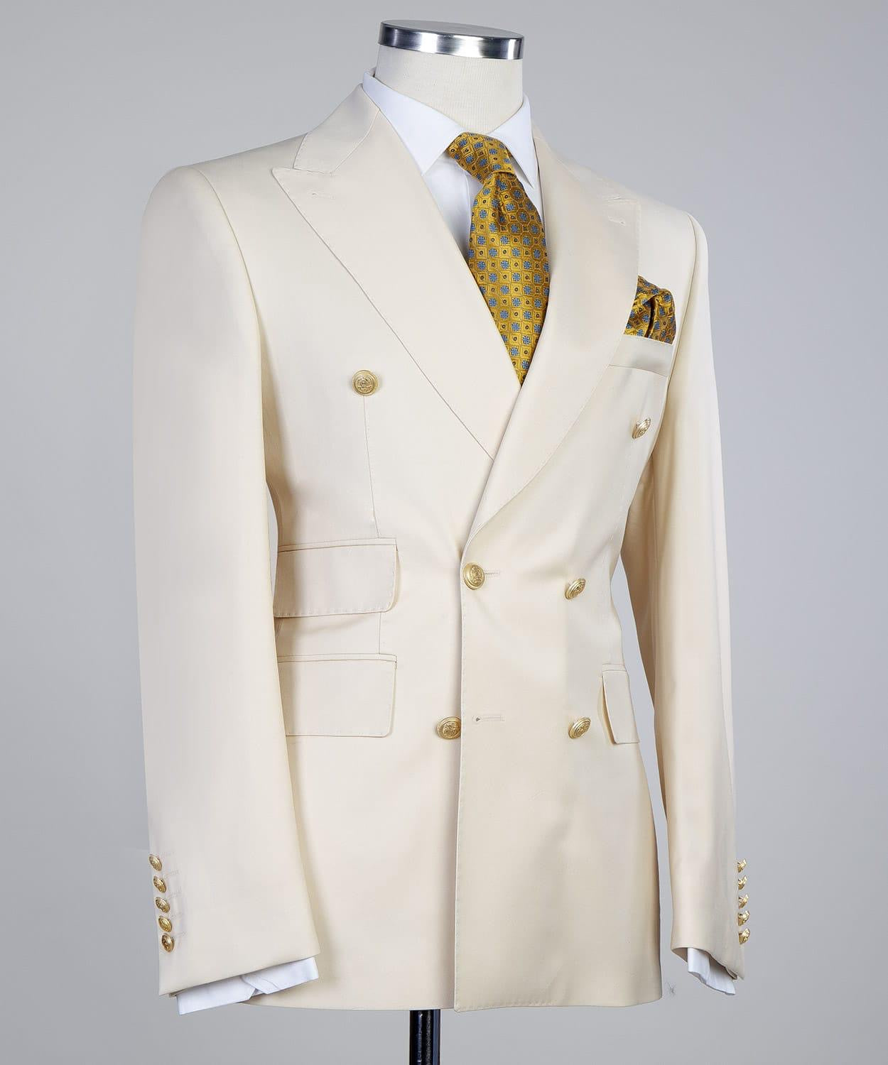 Ebenezer Creamy White Double Breasted Fashionable Peak Lapel Men’s Suits