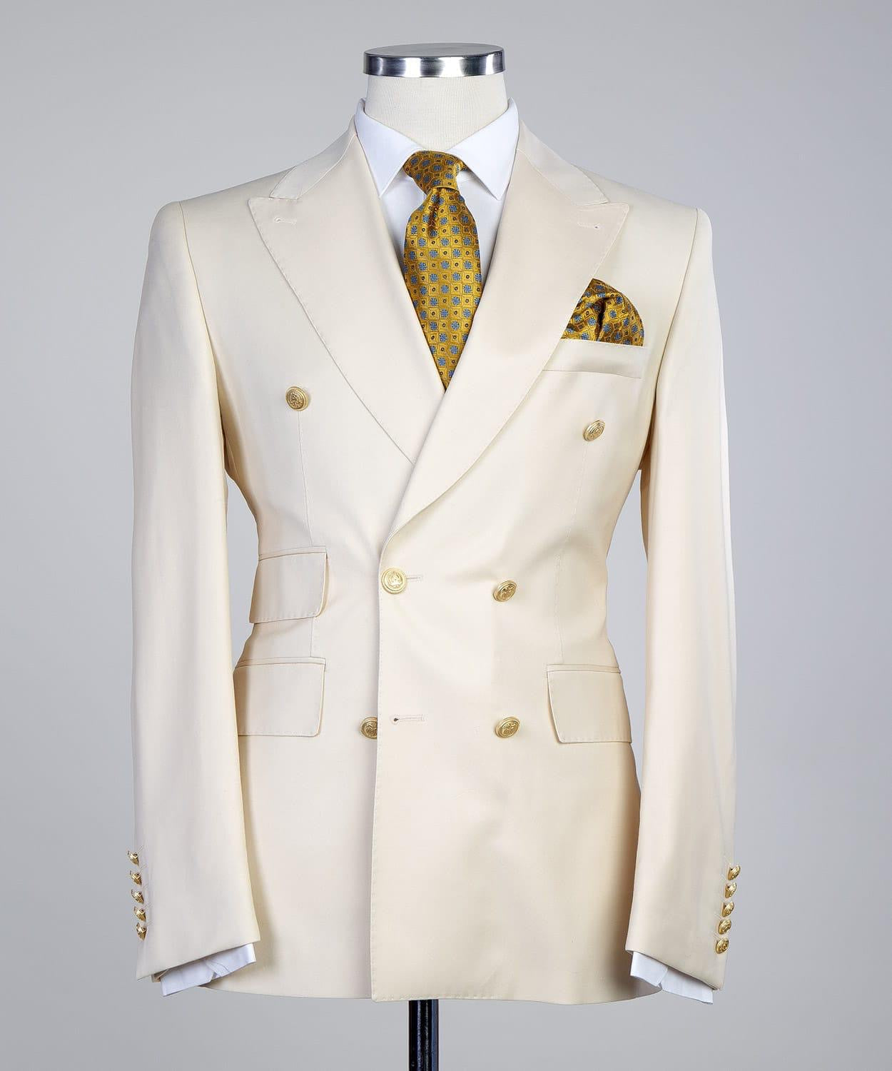 Ebenezer Creamy White Double Breasted Fashionable Peak Lapel Men’s Suits