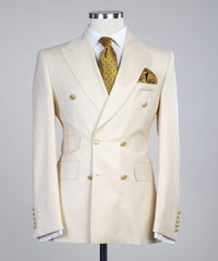 Ebenezer Creamy White Double Breasted Fashionable Peak Lapel Men’s Suits