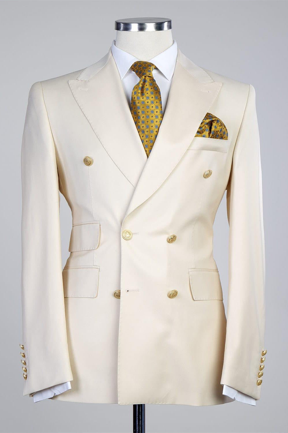 Ebenezer Creamy White Double Breasted Fashionable Peak Lapel Men’s Suits