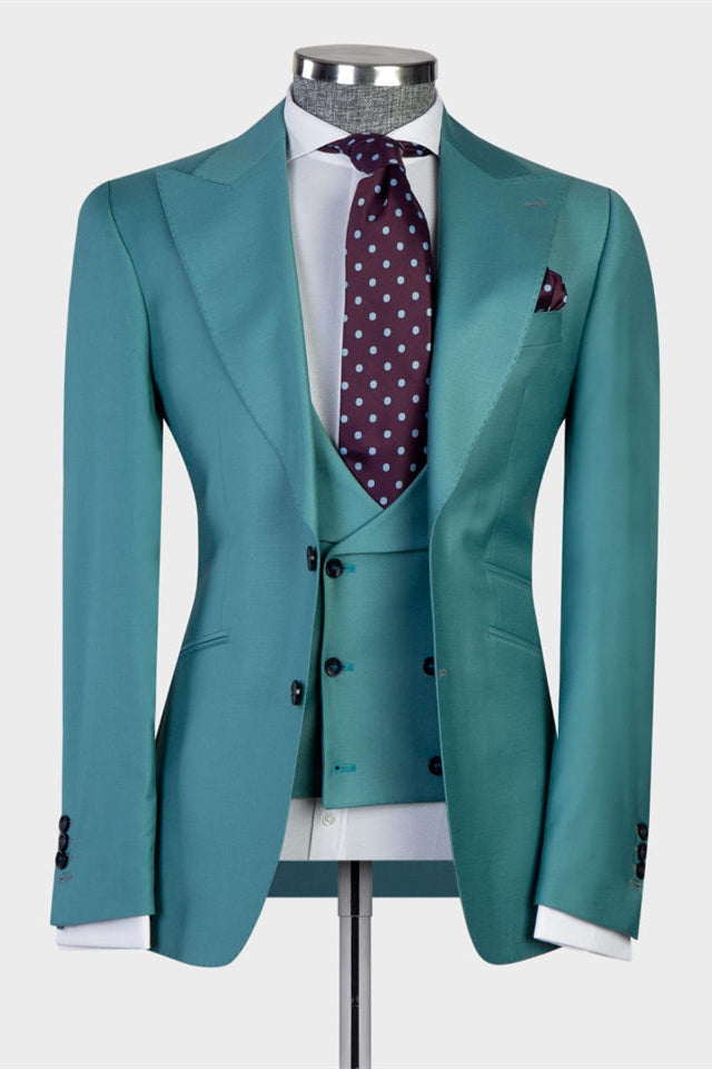 Ebenezer Green Fashion Peaked Lapel Two-Button 3-Piece Men’s Suit Ensemble