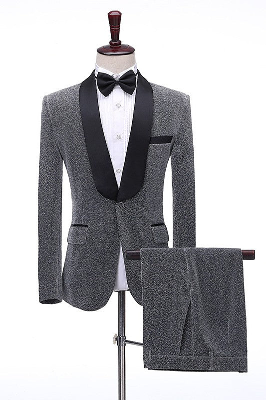 Eden Trendy Gray Shawl Collar Two-Piece Groom's Wedding Attire