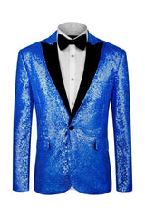 Edgar Glamorous Blue Sequined Peaked Lapel Prom Attire for Men