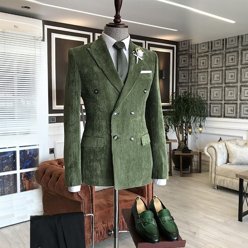 Edmund Wonderful Emerald Green Peak Lapel Double Breasted Prom Suit