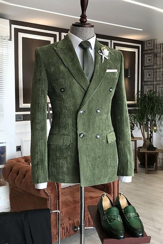 Edmund Wonderful Emerald Green Peak Lapel Double Breasted Prom Suit