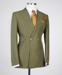 Edward Olive Green Peak Lapel Double Breasted Slim Fit Prom Suits