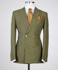 Edward Olive Green Peak Lapel Double Breasted Slim Fit Prom Suits