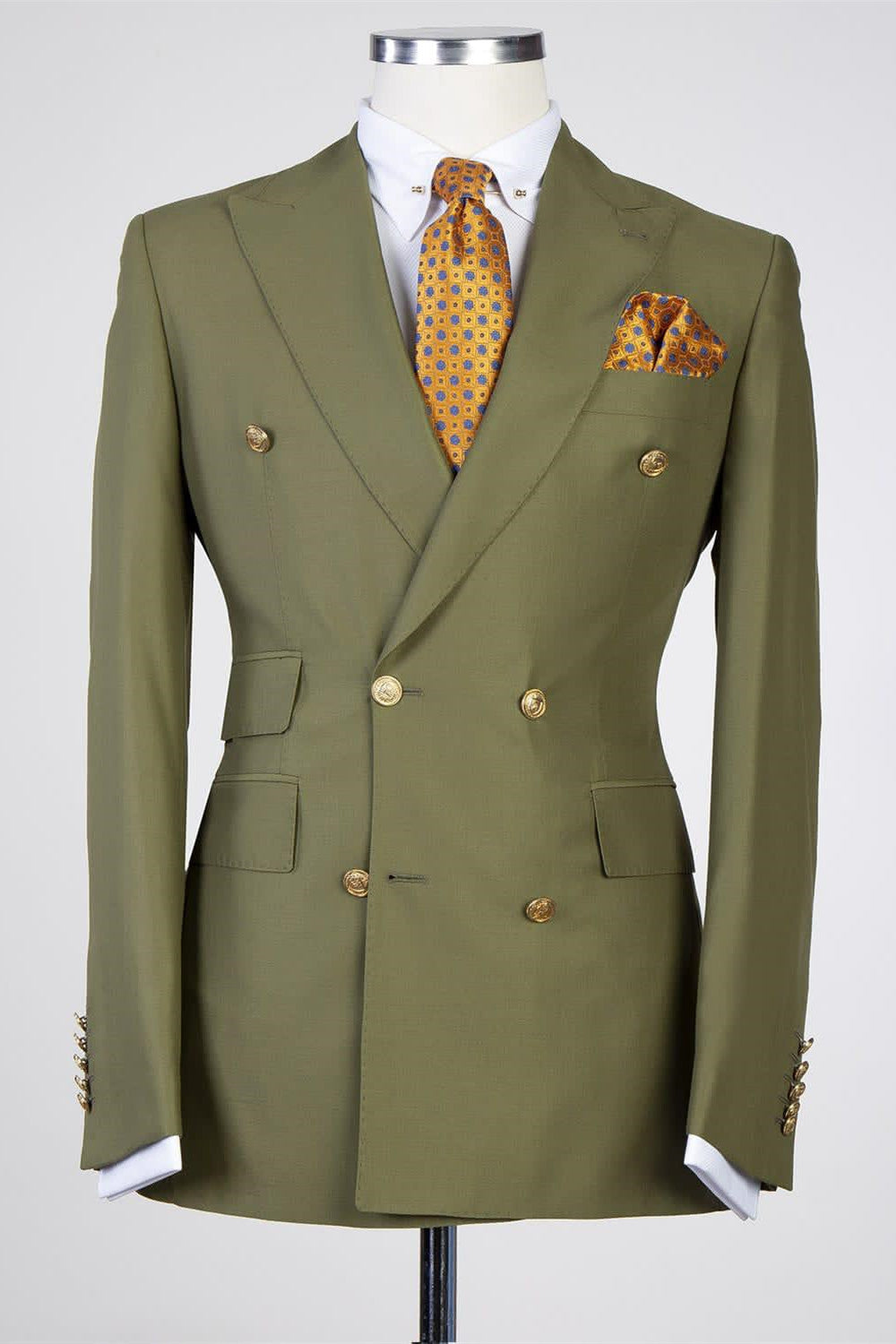 Edward Olive Green Peak Lapel Double Breasted Slim Fit Prom Suits