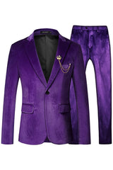 Edwiin Chic Purple Peaked Lapel Velvet Prom Suit for Men