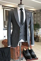 Edwin Slate Gray Fancy Peaked Lapel Three-Piece Business Suit