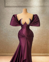 Elegant A-line Cap Sleeve Off-the-shoulder Ruffles Satin Long Prom Dress