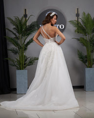 Elegant A-line One Shoulder Sleeveless Appliques Tulle Wedding Dress Woman