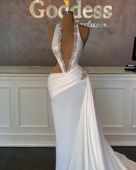 Elegant A-line Satin Sleeveless Halter Long Prom Dresses