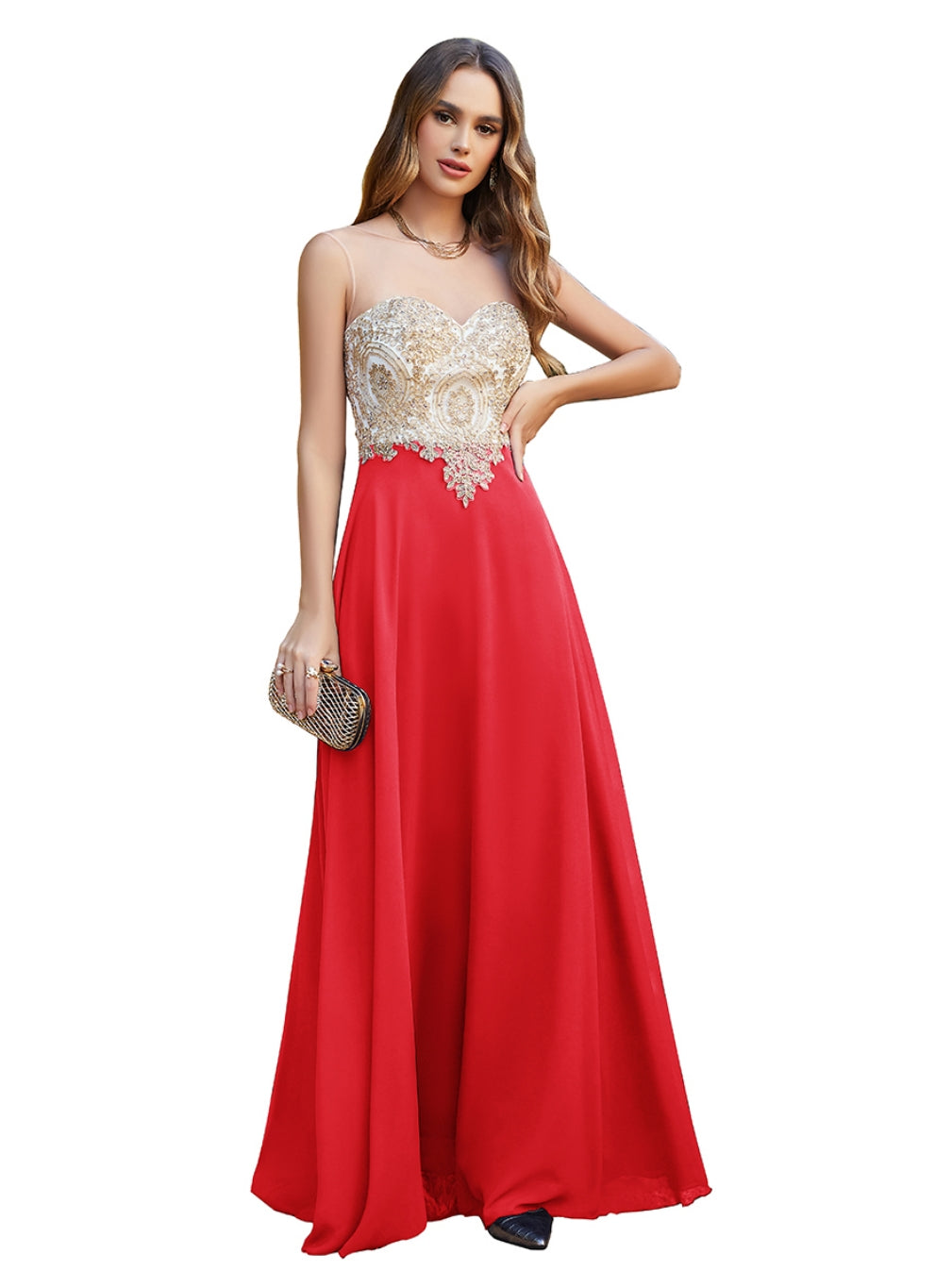 Elegant A-line Scoop Chiffon Appliques Floor-Length Dresses Dark Navy