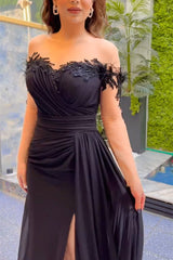 Elegant Long Black Mermaid Chiffon Lace Beading Long Sleeves Prom Dress With Slit-misshow.com