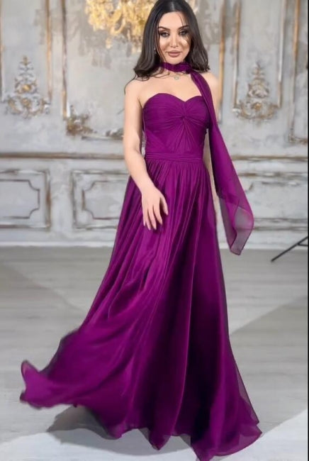 Elegant Long Purple A-line Strapless Laced-up Prom Dress