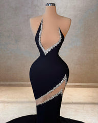 Elegant Mermaid V-neck Sleeveless Rhinestone Tulle Prom Dresses