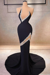 Elegant Mermaid V-neck Sleeveless Rhinestone Tulle Prom Dresses