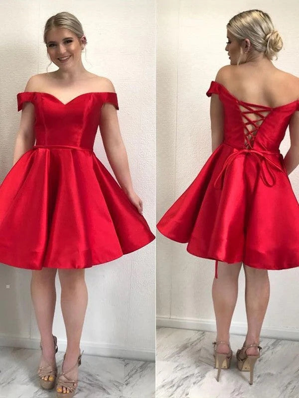 Elegant Short A-line Sweetheart Sleeveless Ruffles Satin Homecoming Dresses