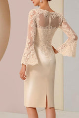 Elegant Short Lace Satin Mother of The Bride Dresses with Long Sleeves