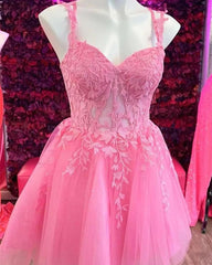 Elegant Short Pink Straps Lace Sleeveless Glitter Homecoming Dress