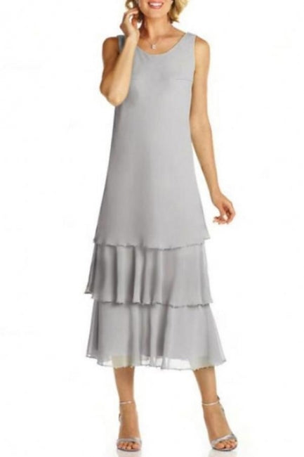 Elegant Silver Chiffon Mother of The Bride Dresses with Jacket