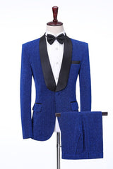 Elihjah Stylish Royal Blue Shawl Collar Groom's Wedding Suit