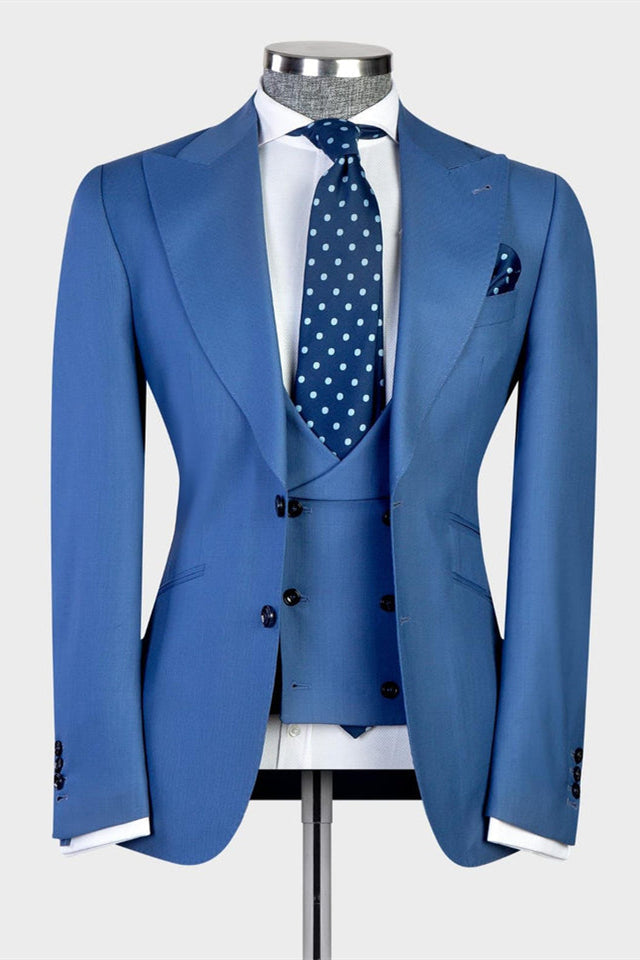 Eliot Modern Blue 3-Piece Peaked Lapel Business Men’s Suit