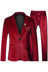 Ellis Elegant Red Velvet Two-Piece Peaked Lapel Prom Suit for Men