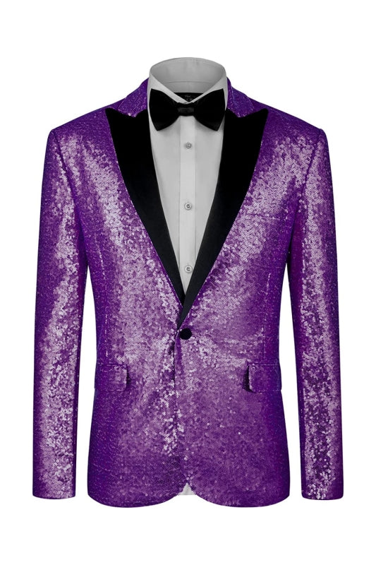 Elmer Bespoke Purple Peaked Lapel Sequined Prom Suit For Men