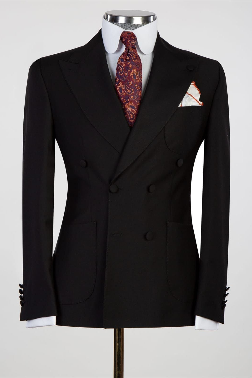 Elmer Black Peak Lapel Double Breasted Business Men’s Suits