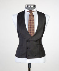 Elmer Black Striped Peaked Lapel Three-Piece Business Suit for Men