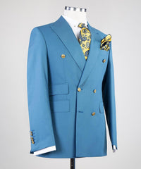 Elmer Contemporary Blue Double Breasted Peak Lapel Business Suits for Men