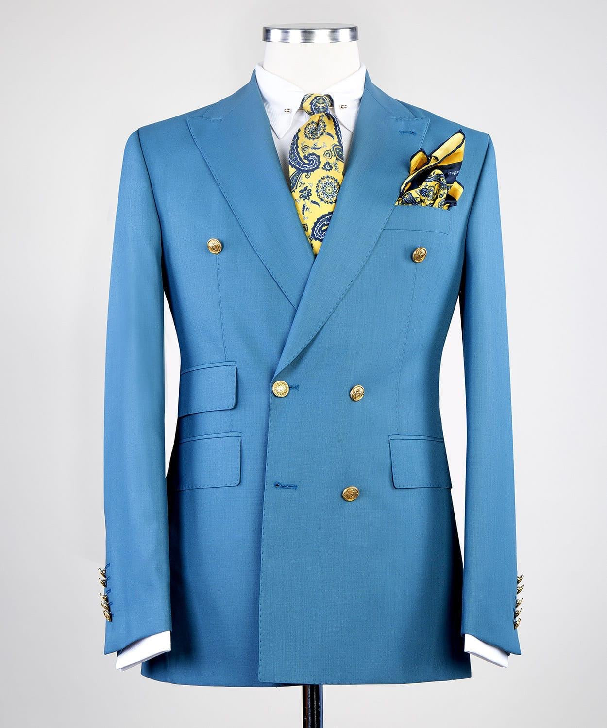 Elmer Contemporary Blue Double Breasted Peak Lapel Business Suits for Men